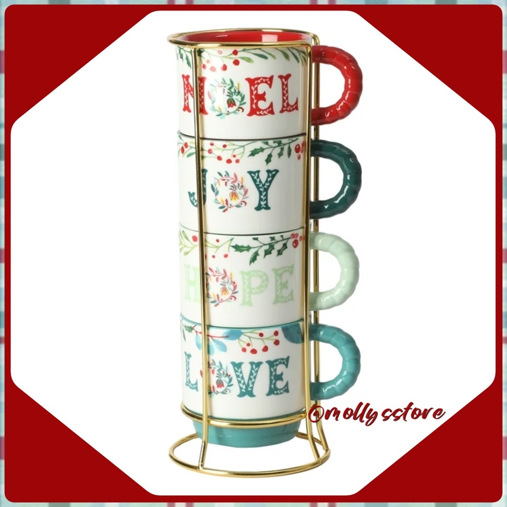 2024 ❄️ New The Pioneer Woman Merry Meadows Stoneware Stacking Mugs & Rack